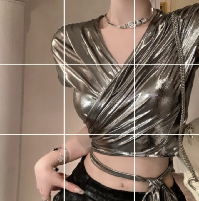 Metallic Rolled Cuff Knot Hem T-Shirt